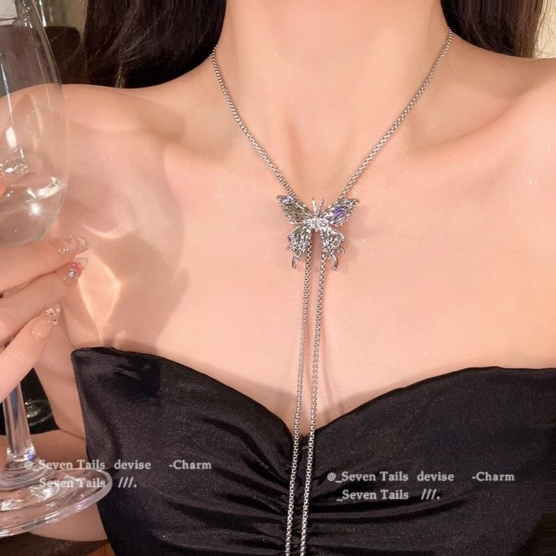 抽拉蝴蝶項鍊女夏2023新款爆款鎖骨鏈潮輕奢小眾網紅氣質百搭頸鏈