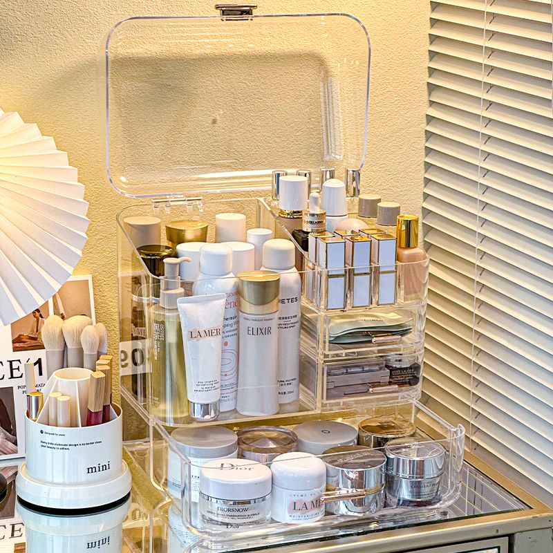 亚克力化妆品收纳盒防尘护肤品收纳箱梳妆台桌面整理架透明大容量
