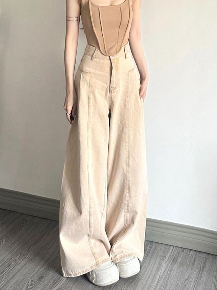 美式復古直筒牛仔褲女夏季高腰顯瘦小眾設計感寬鬆垂感闊腿拖地褲