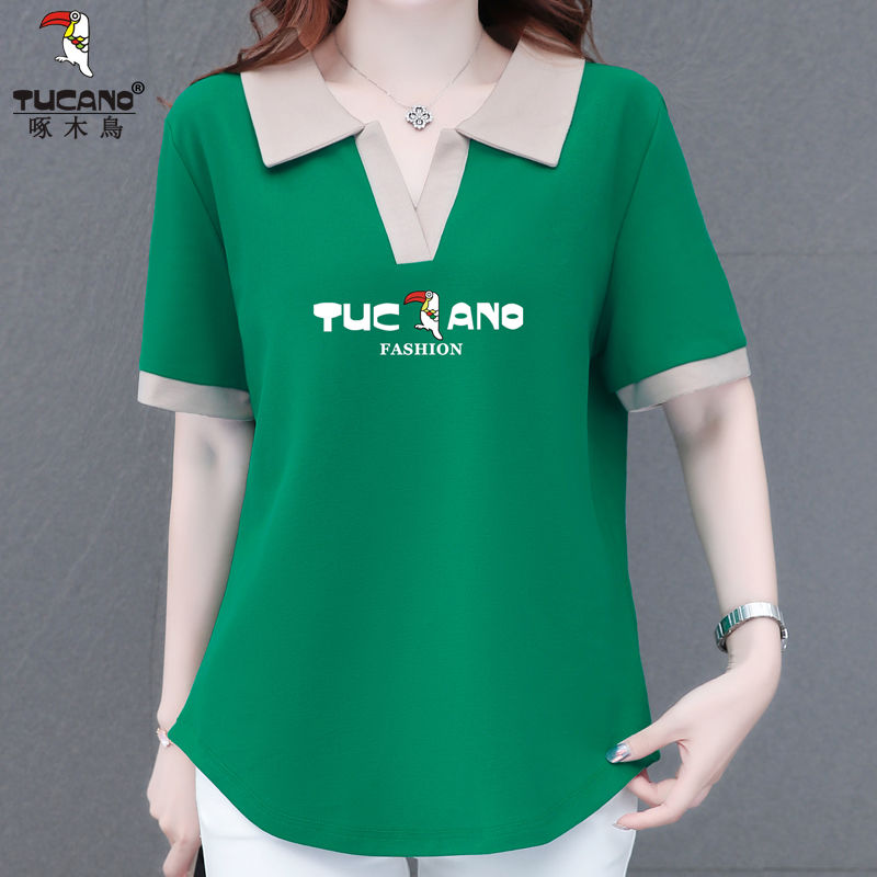 Woodpecker high-quality short-sleeved cotton t-shirt women summer new Polo shirt lapel fashion casual large size top women