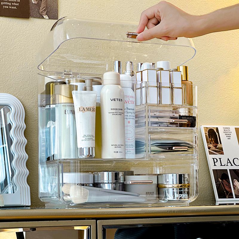 亚克力化妆品收纳盒防尘护肤品收纳箱梳妆台桌面整理架透明大容量
