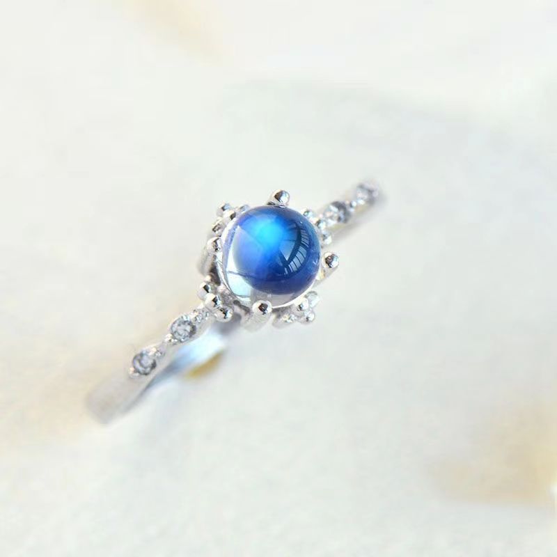 Moonstone Open Ring In Sterling Silver For Women Retro Trend_voghion.com