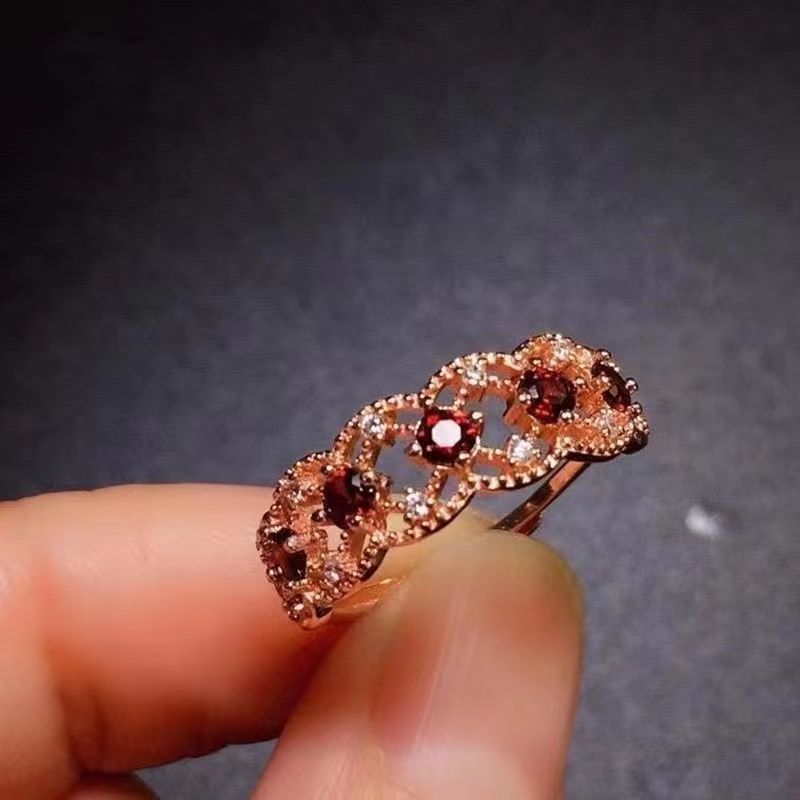 Burgundy Mozambique Diamond Open Ring In Sterling Silver For Women_voghion.com