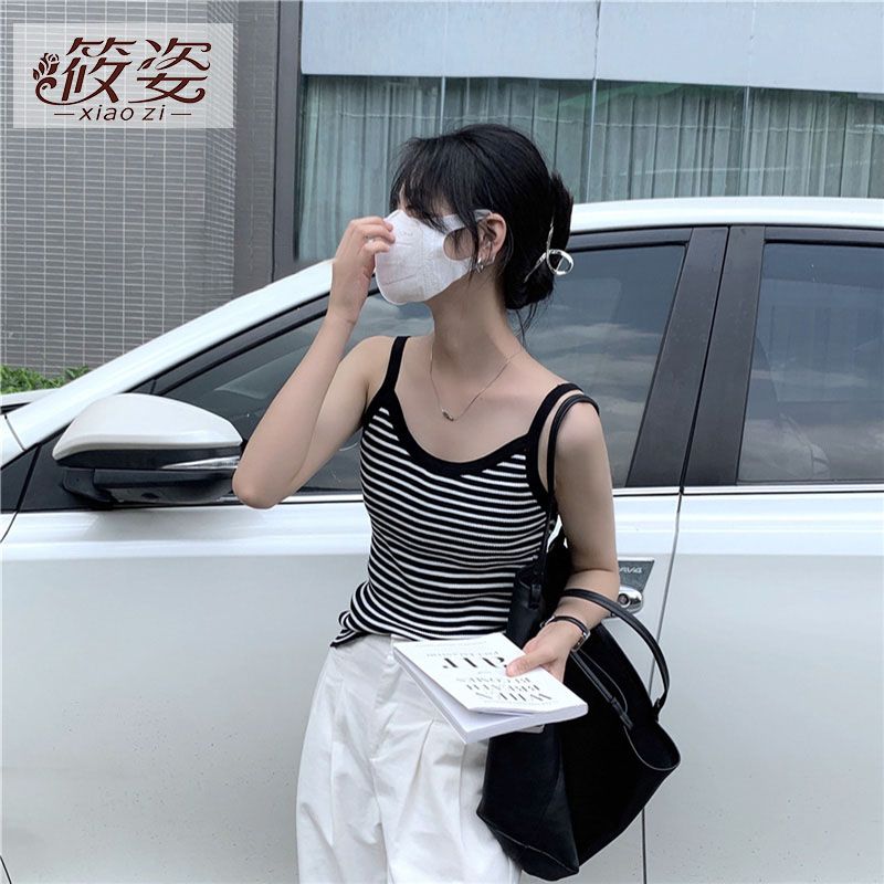 筱姿撞色條紋吊帶女夏新款復古港味chic學生背心外穿內搭無袖上衣