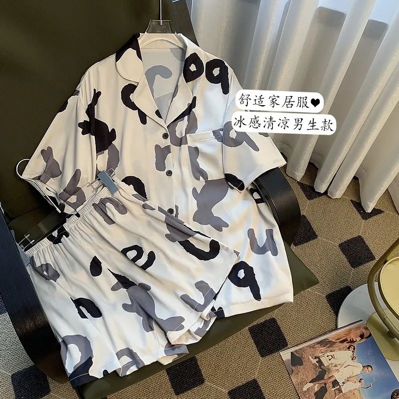 新款睡衣女士夏季冰絲短袖卡通夏天可外穿青少年ins風家居服套裝
