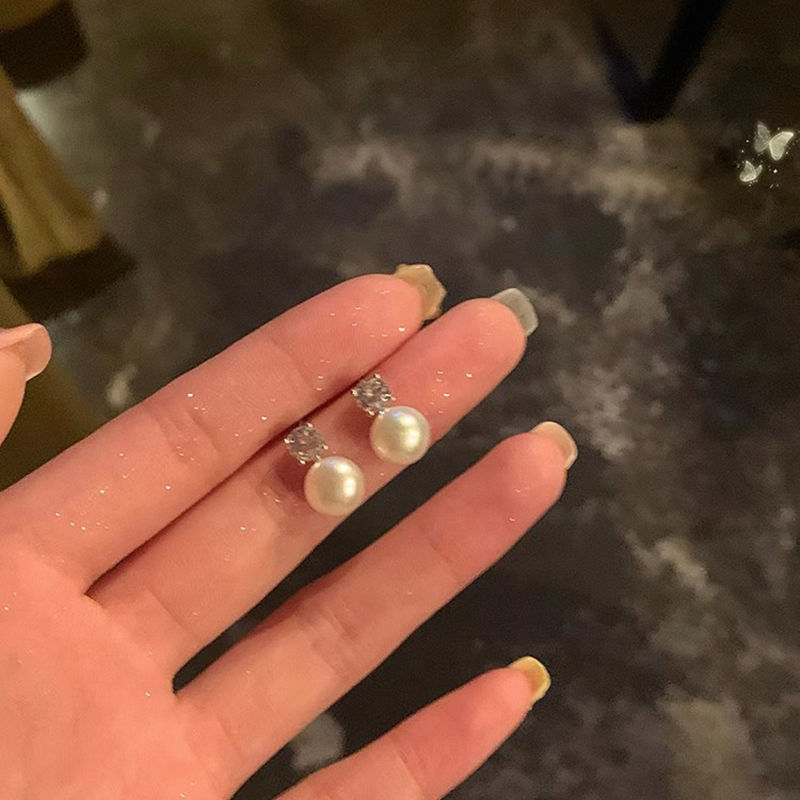 精緻珍珠閃鋯耳釘輕奢小眾耳環設計感高級耳飾女無耳洞蚊香盤耳夾