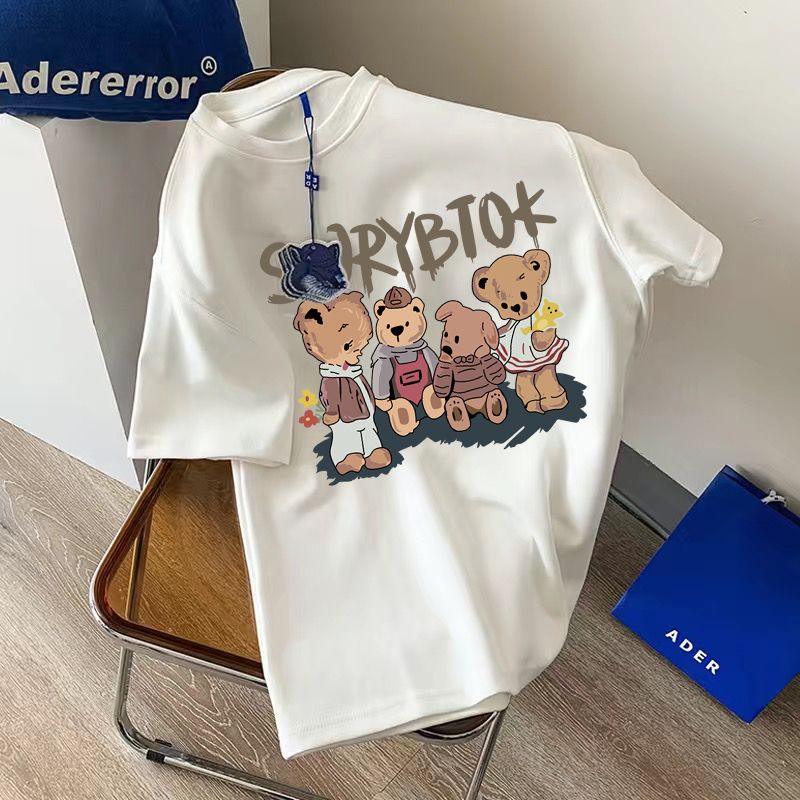 Summer dopamine outfit! White 100 pure cotton short-sleeved T-shirt for men and women in summer loose and high-end sweet and spicy tops