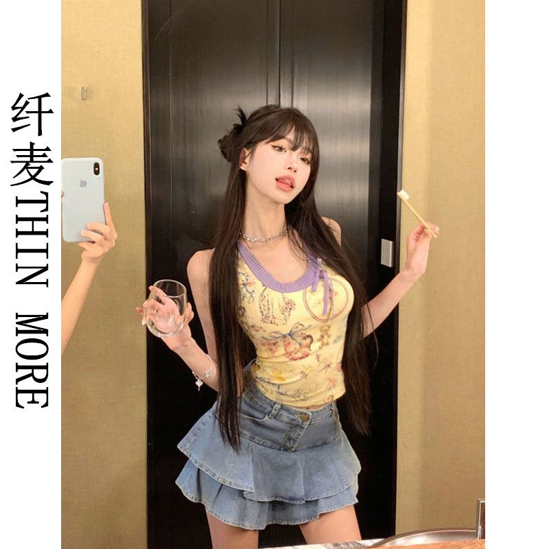 Fianmai THIN MORE Sweet Hot Girl Vest Women's Summer Pure Desire Waist Control Slim Fit Short Top Wear Outside
