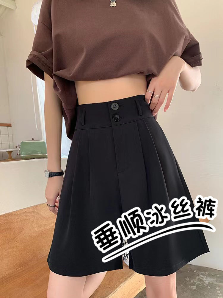 冰絲西裝短褲女夏2023新款高腰顯瘦胖mm寬鬆a字闊腿休閒五分中褲