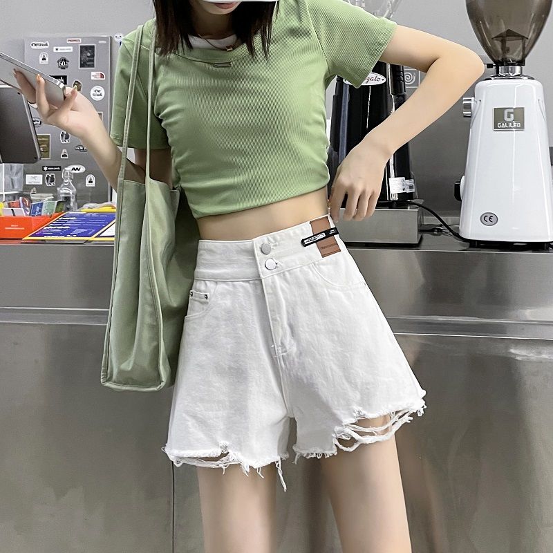 夏季薄款2023年新款白色牛仔短褲女高腰寬鬆闊腿時尚網紅炸街熱褲