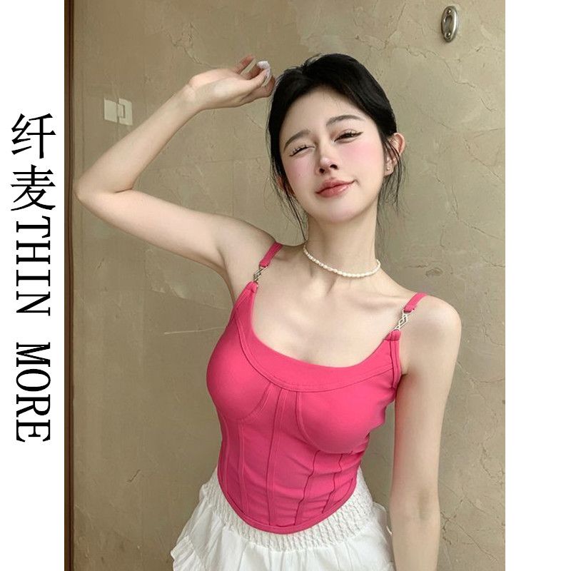 Fianmai THIN MORE hot girl fishbone rose red camisole women's summer short top for inner and outer wear