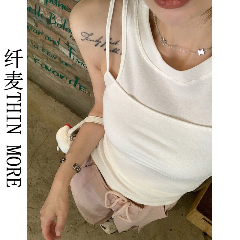 纖麥THIN MORE假兩件背心女夏季新款設計感顯瘦辣妹無袖吊帶上衣