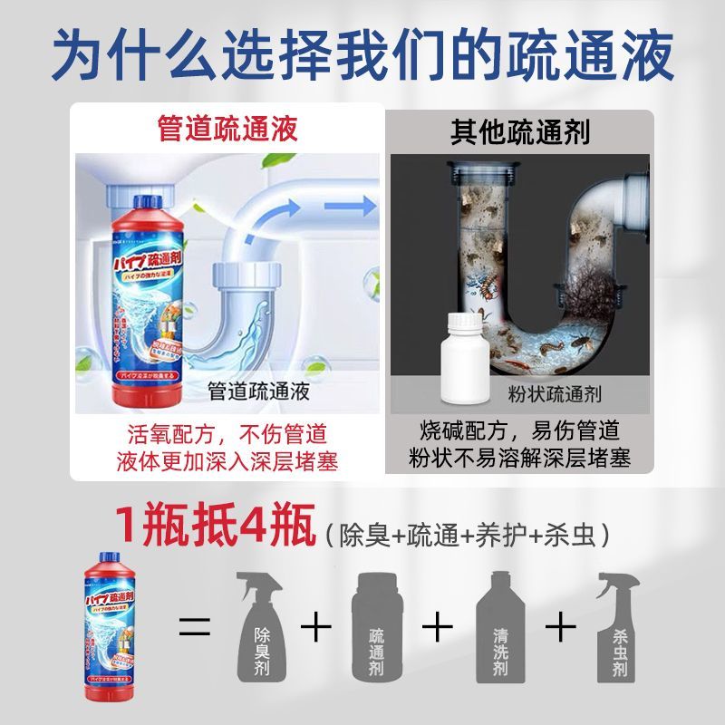 日本管道疏通剂液强力溶解通下水道厨房马桶厕所除臭异味堵塞神器