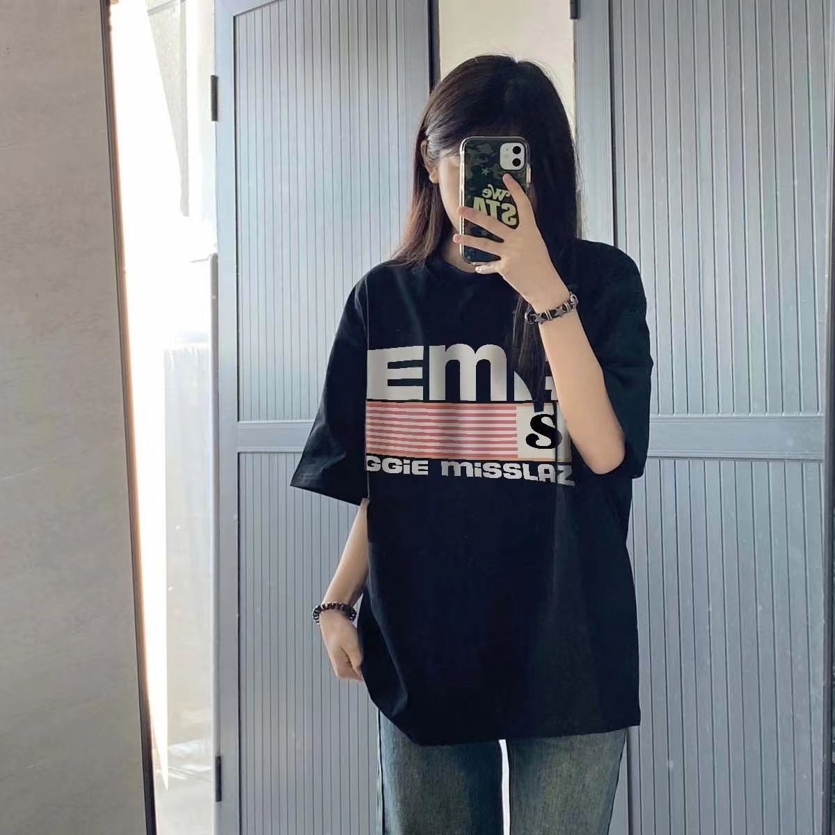 100%純棉個性bf風美式復古潮短袖T恤女夏季新款學院寬鬆情侶上衣