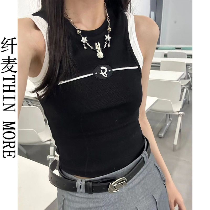 纖麥THIN MORE2023夏季新款假兩件無袖背心基礎百搭T恤坎肩上衣女
