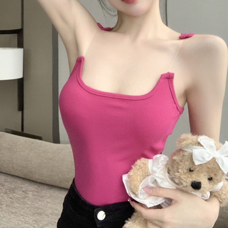 隱形肩帶背心女帶胸墊抹胸修身純色內搭小吊帶可外穿名媛性感上衣
