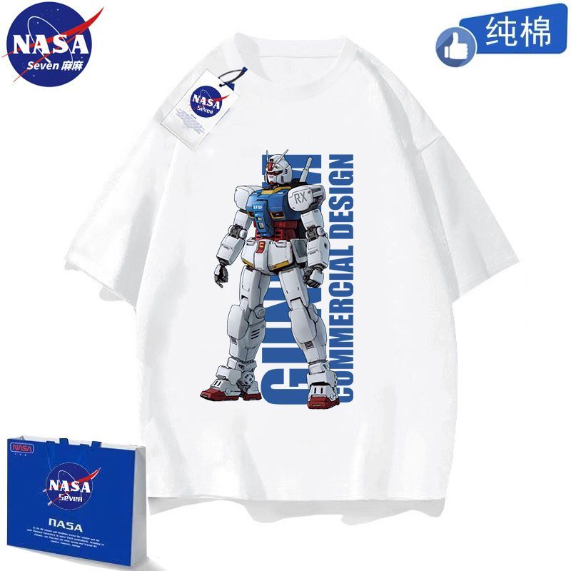 NASA co-branded Mecha Gundam short-sleeved boy's summer cartoon Gundam pure cotton T-shirt handsome top student children's clothing