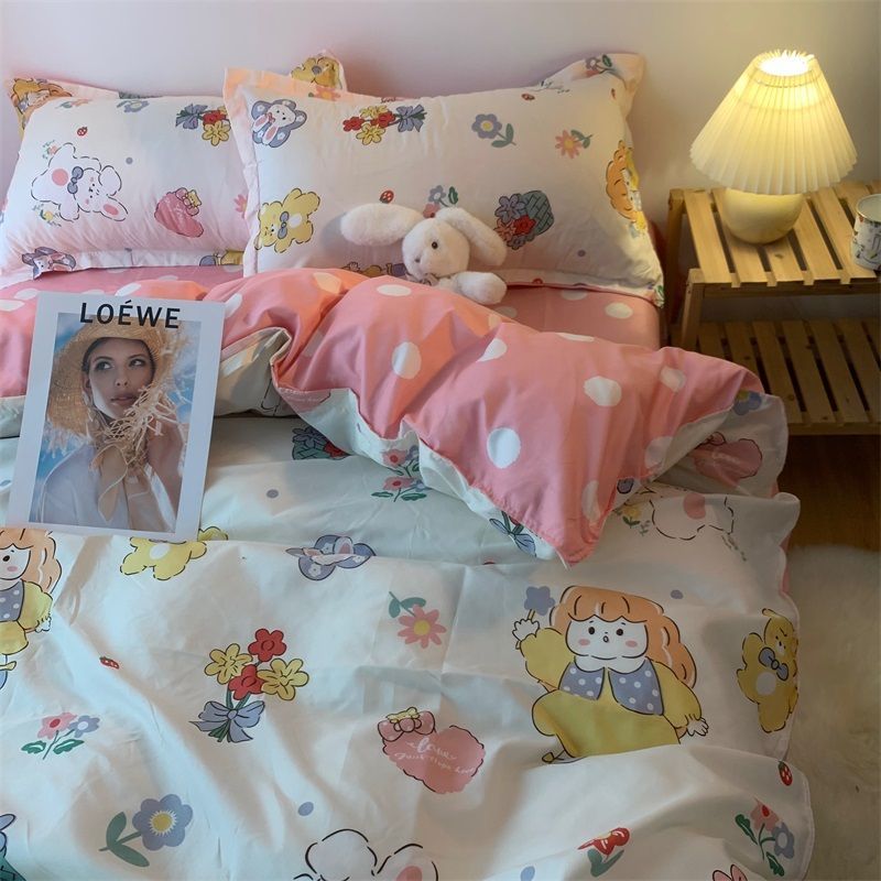 韩系ins风卡通涂鸦被套四件套床上用品床单高颜值学生宿舍三件套4