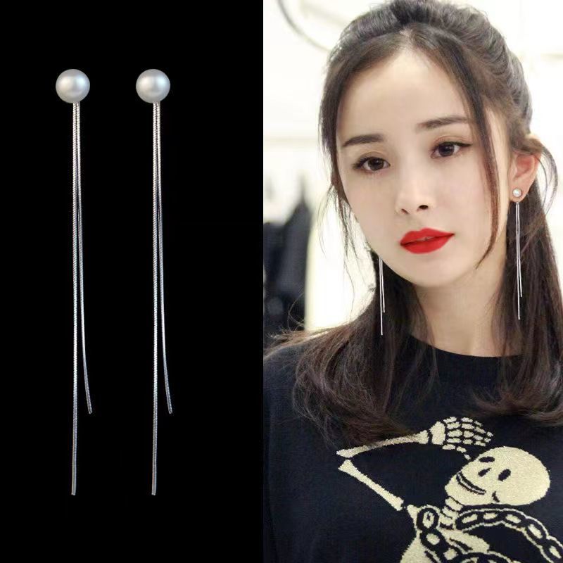 珍珠耳釘女2023新款洋氣潮耳飾流蘇耳環小眾設計高級感冷性風長款