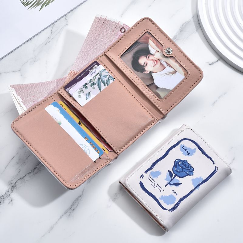 Klein Blue Rose Tri-fold Wallet Women's Niche Personality High-end Cute Small Coin Purse Short Wallet Card Holder