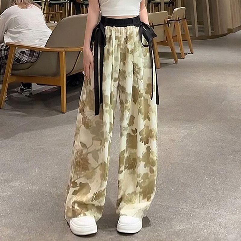 Medium and large children's wide-leg pants, trendy new national style girls' pants, summer thin ice silk pants, children's summer casual pants