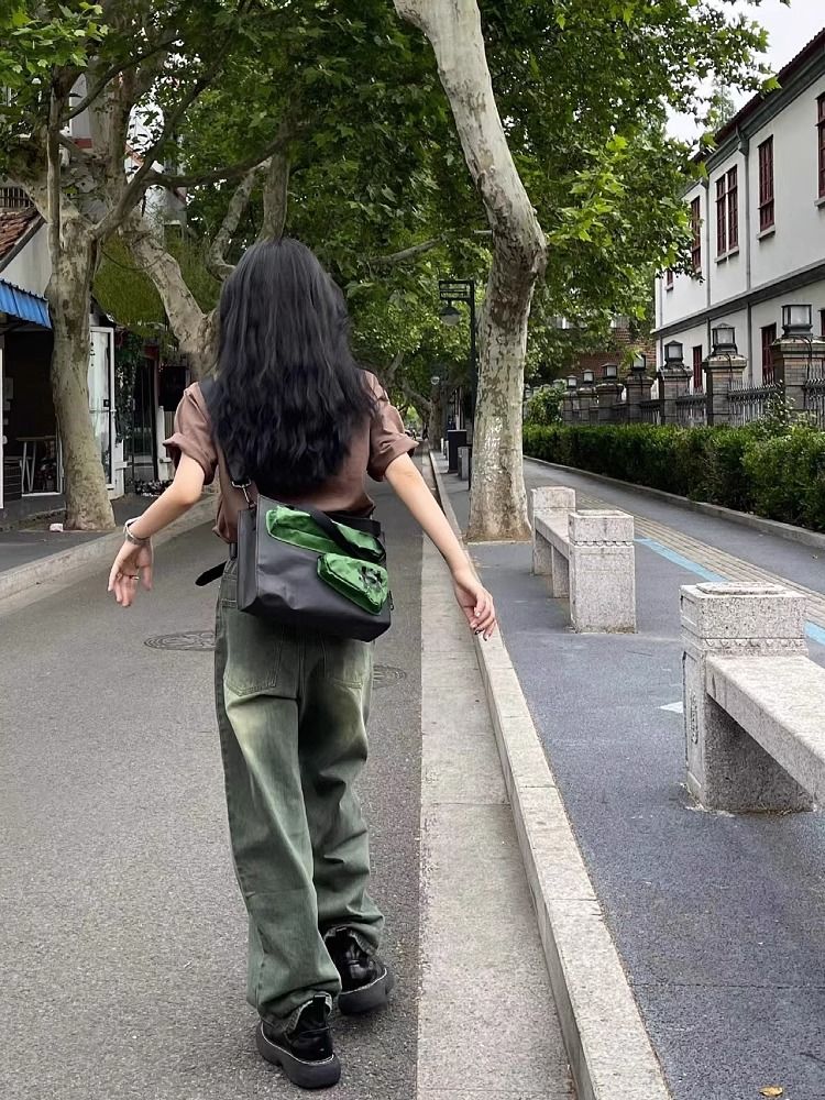 美式復古水洗做舊牛仔女褲春秋新款高腰顯瘦闊腿褲直筒褲拖地褲子