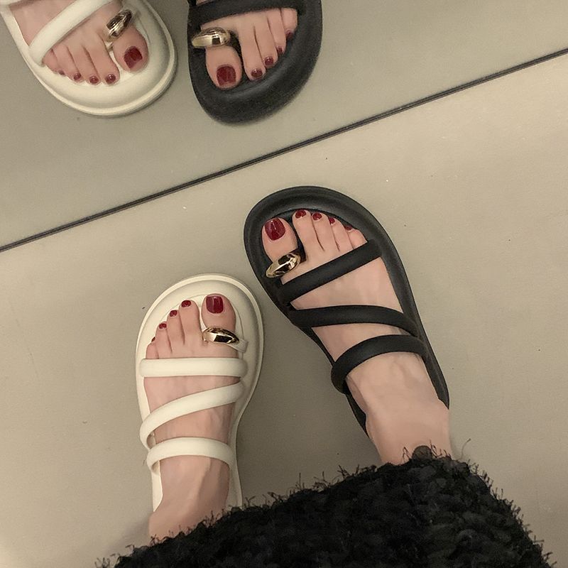 網紅拖鞋女外穿2023年夏季新款超火復古洋氣小個子厚底套趾涼拖鞋