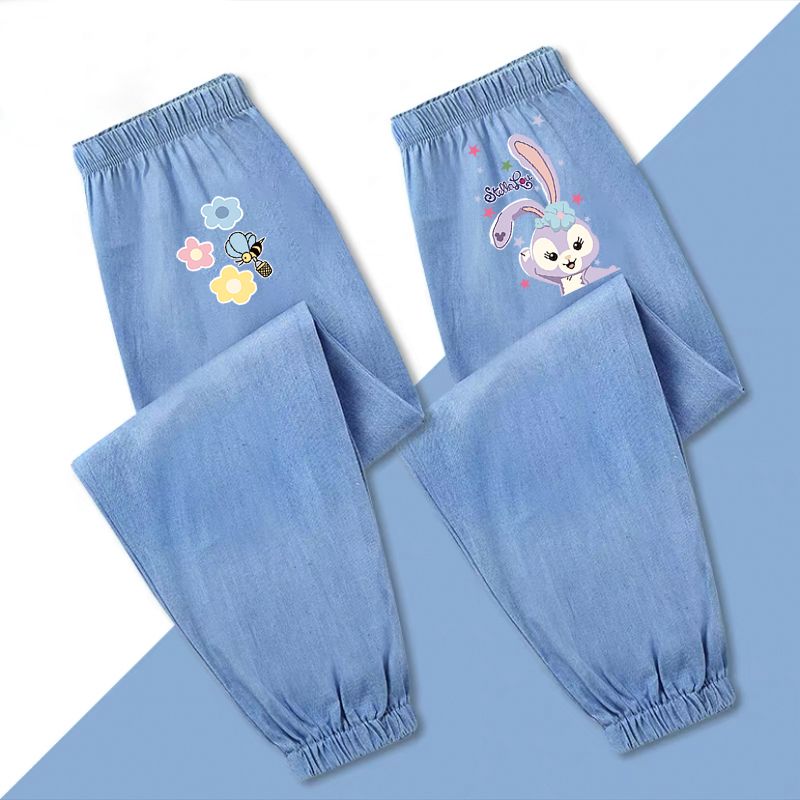 Children's clothing girls anti-mosquito pants summer thin children's ice silk jeans 2023 new summer long pants for middle and large children