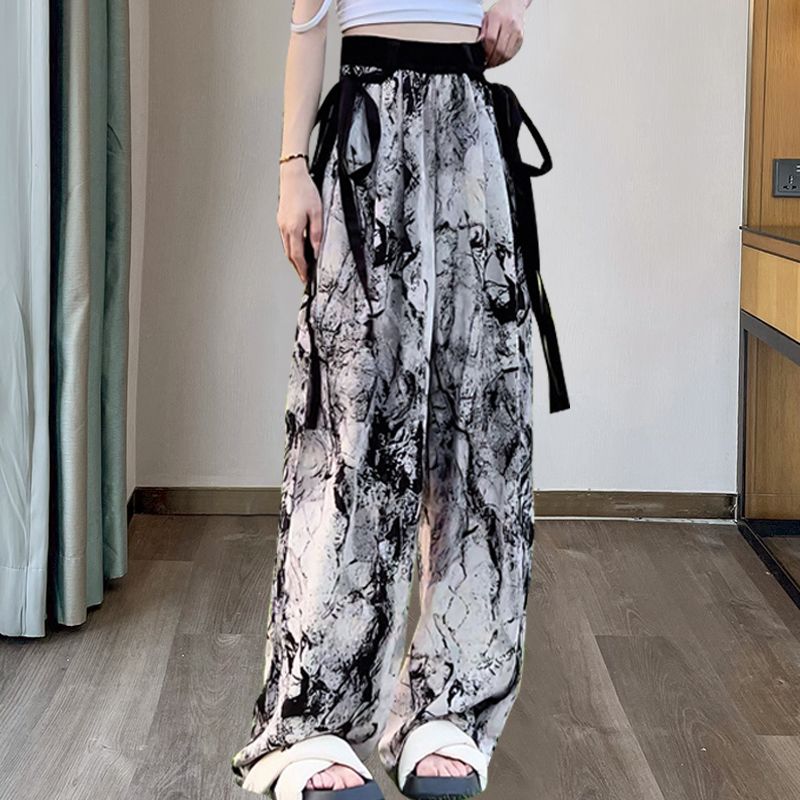 Girls' pants summer thin 2023 new trendy loose and foreign-style medium and large children's ice silk casual wide-leg pants
