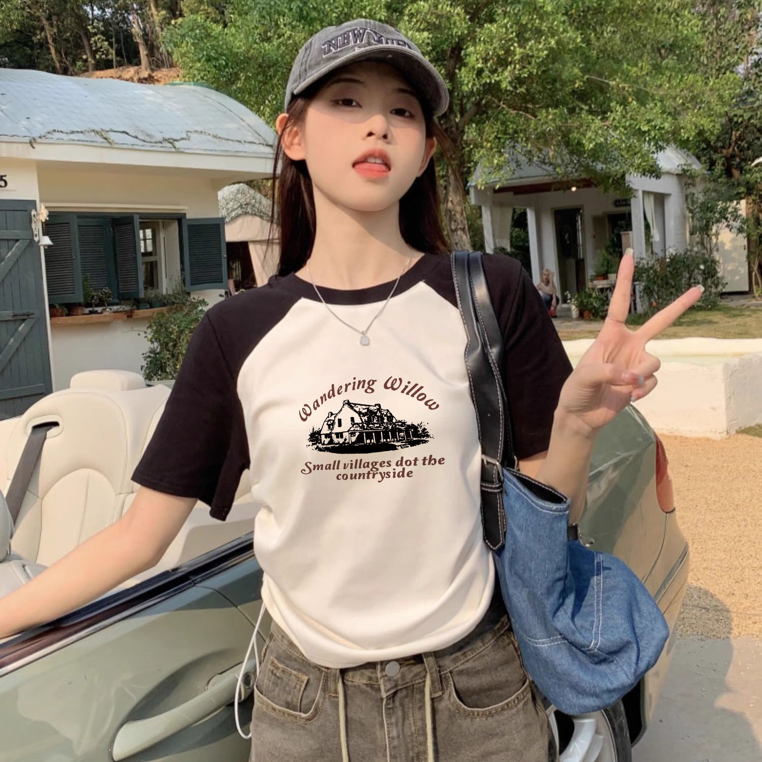 夏季純欲風抽繩大碼短袖t恤女胖MM正肩氣質新款百搭寬鬆顯瘦上衣
