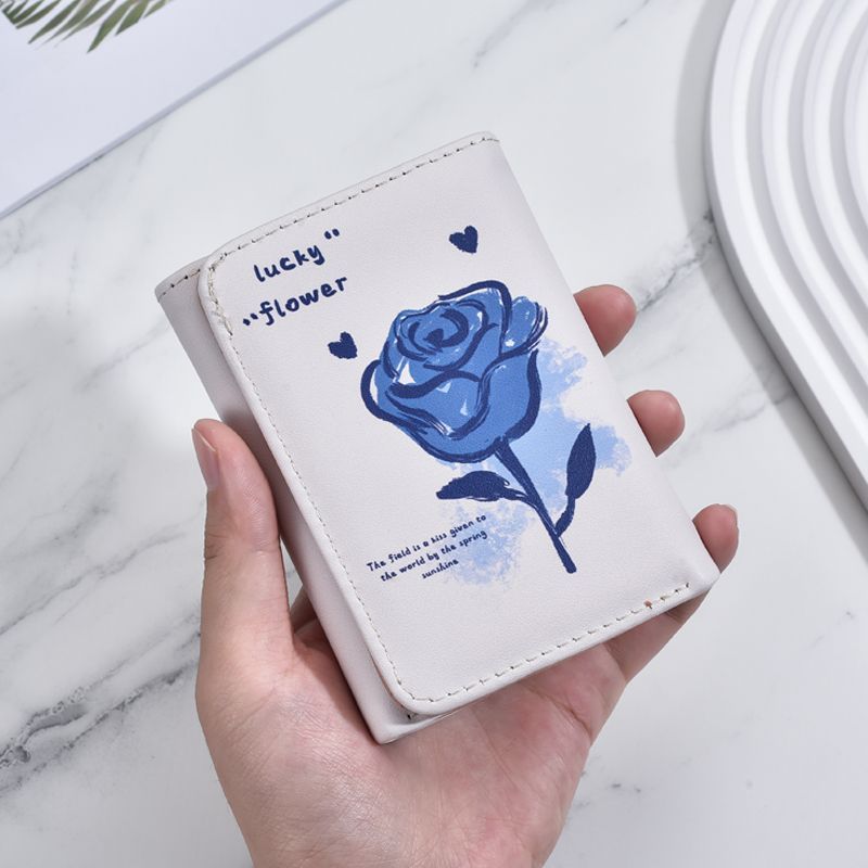 Klein Blue Rose Tri-fold Wallet Women's Niche Personality High-end Cute Small Coin Purse Short Wallet Card Holder