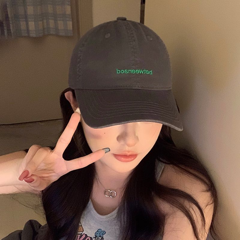 Baseball hat for women in spring and autumn Korean style embroidered letter soft top versatile couple big head circumference showing face small duck cap for men