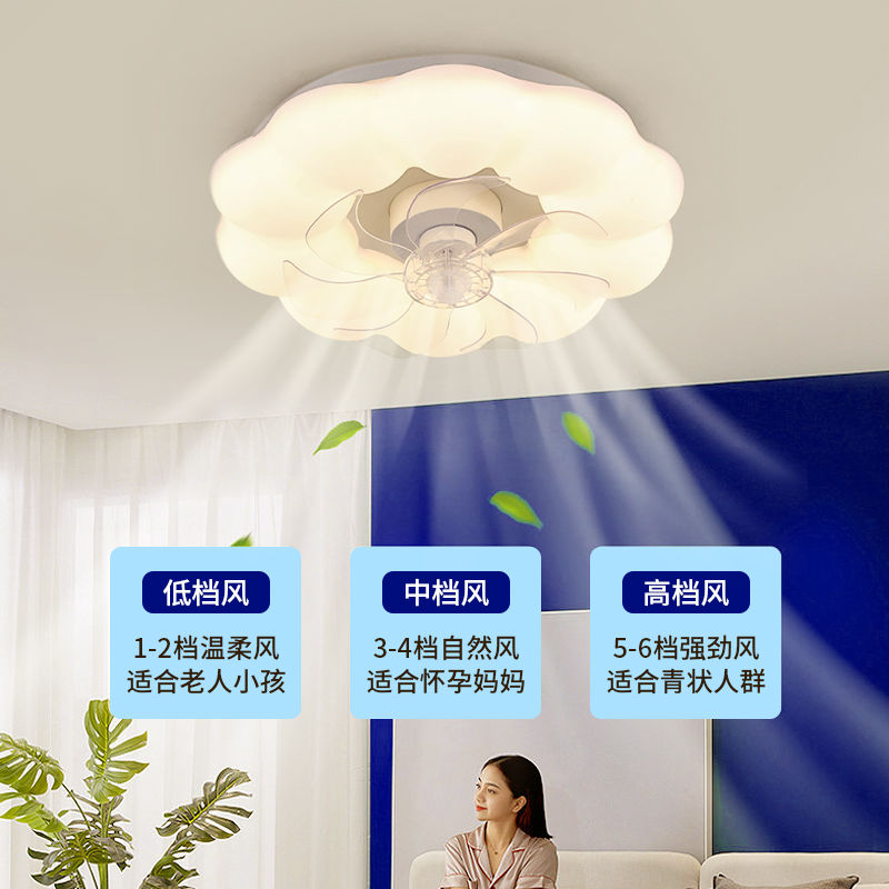 卧室吸顶风扇灯2022年新款网红一体主卧现代360度摇头云朵奶油灯