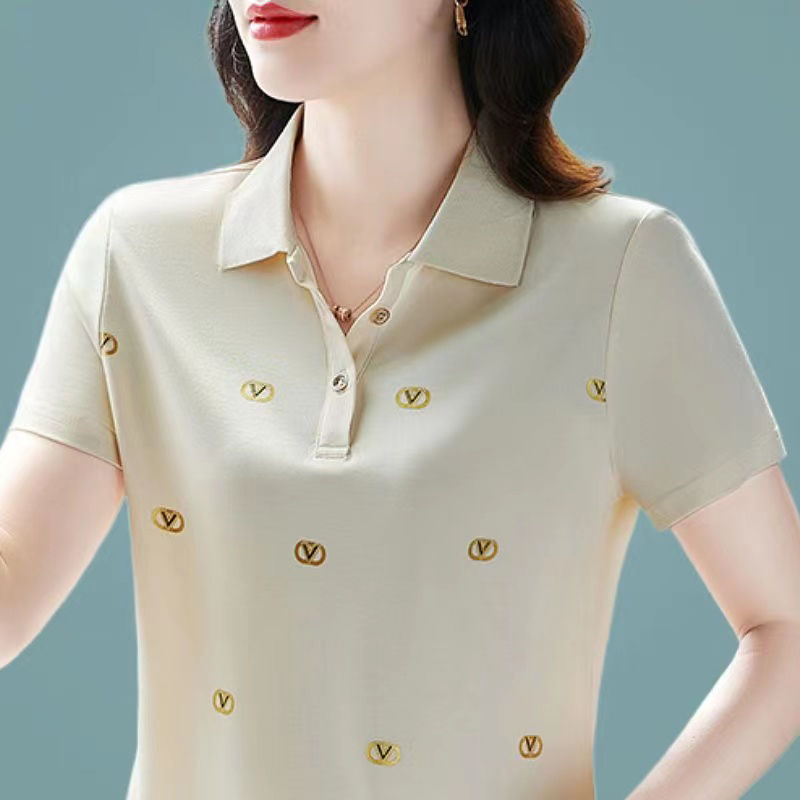 休閒短袖t恤女2023年新款印花氣質polo衫寬鬆洋氣體恤衫運動上衣