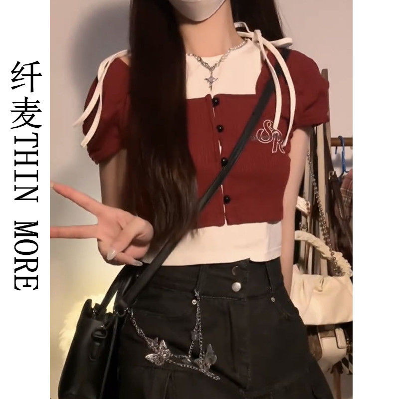 纖麥THIN MORE美式辣妹T恤女夏季設計感INS甜辣短袖獨特顯瘦上衣