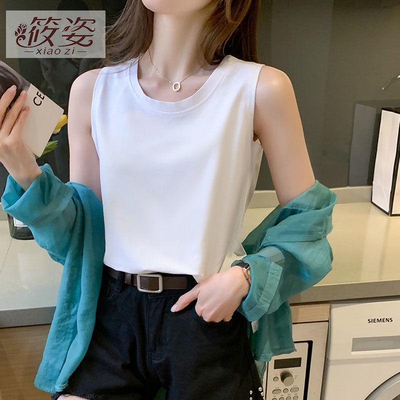 筱姿白色背心女打底無袖T恤夏外穿潮寬鬆坎袖小吊帶西裝內搭上衣