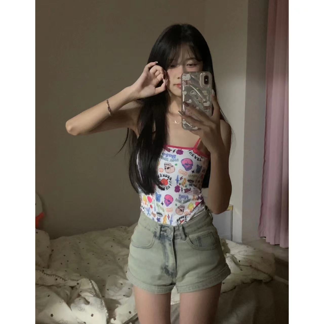 夏季美式牛仔短褲女水洗a字型顯瘦彈性百搭包臀做舊復古顯腿長潮