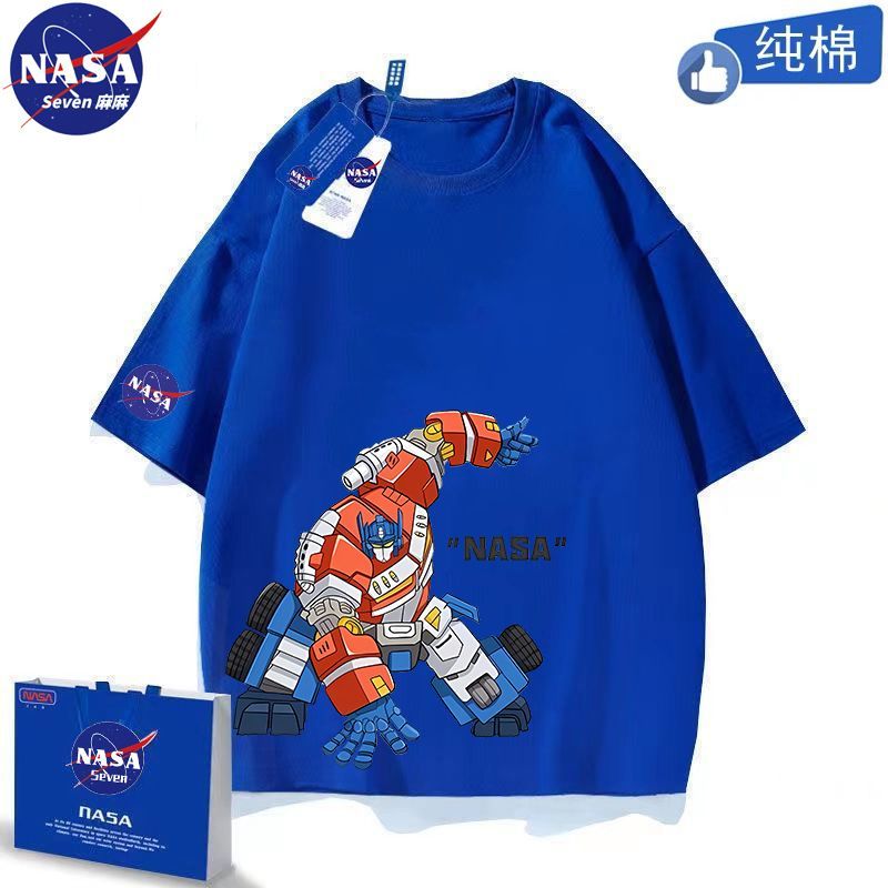 NASA联名变形金刚衣服男童夏季纯棉T恤透气擎天柱短袖中大童半袖