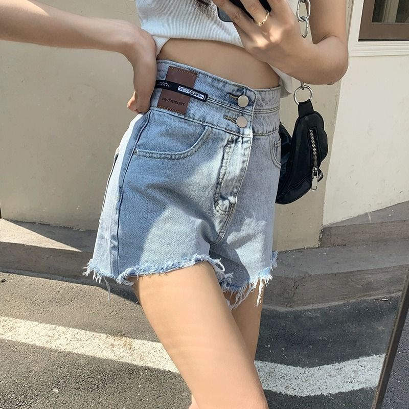 薄款寬鬆闊腿a字淺色辣妹設計感小眾高腰牛仔短褲女夏季超短熱褲