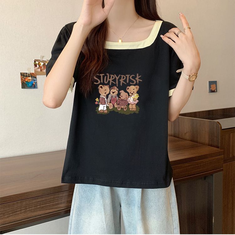 夏季新款純欲風正肩短袖t恤女百搭學院風休閒大碼遮肉顯瘦上衣女