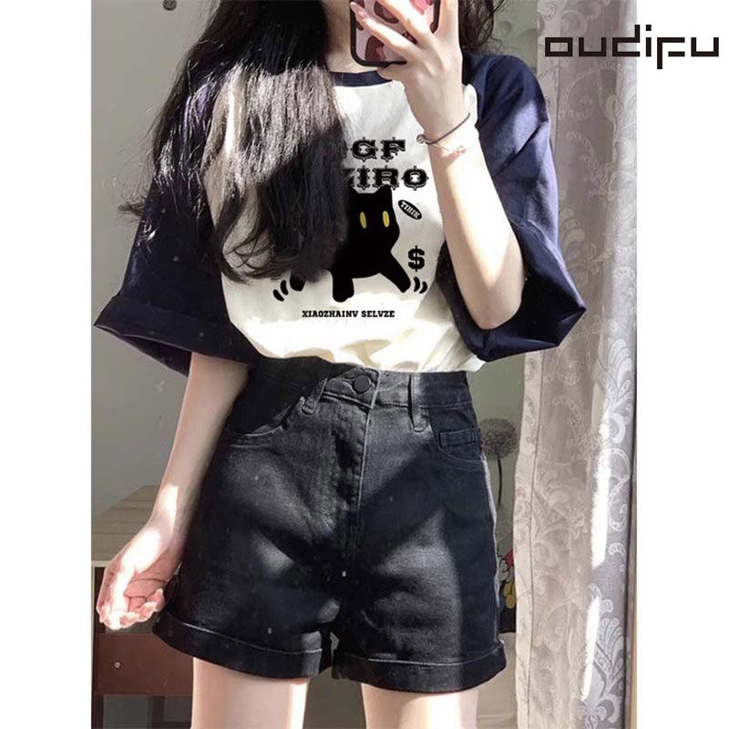 OUDIFUC重磅240克純棉短袖T恤女2023年夏季多巴胺寬鬆情侶上衣潮