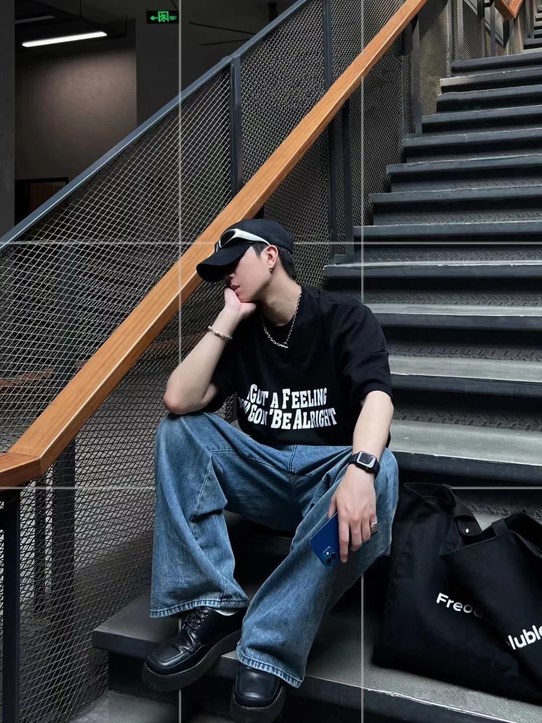 vibe國潮褲子美式街頭hiphop高街百搭潮牌牛仔褲男寬鬆直筒闊腿褲