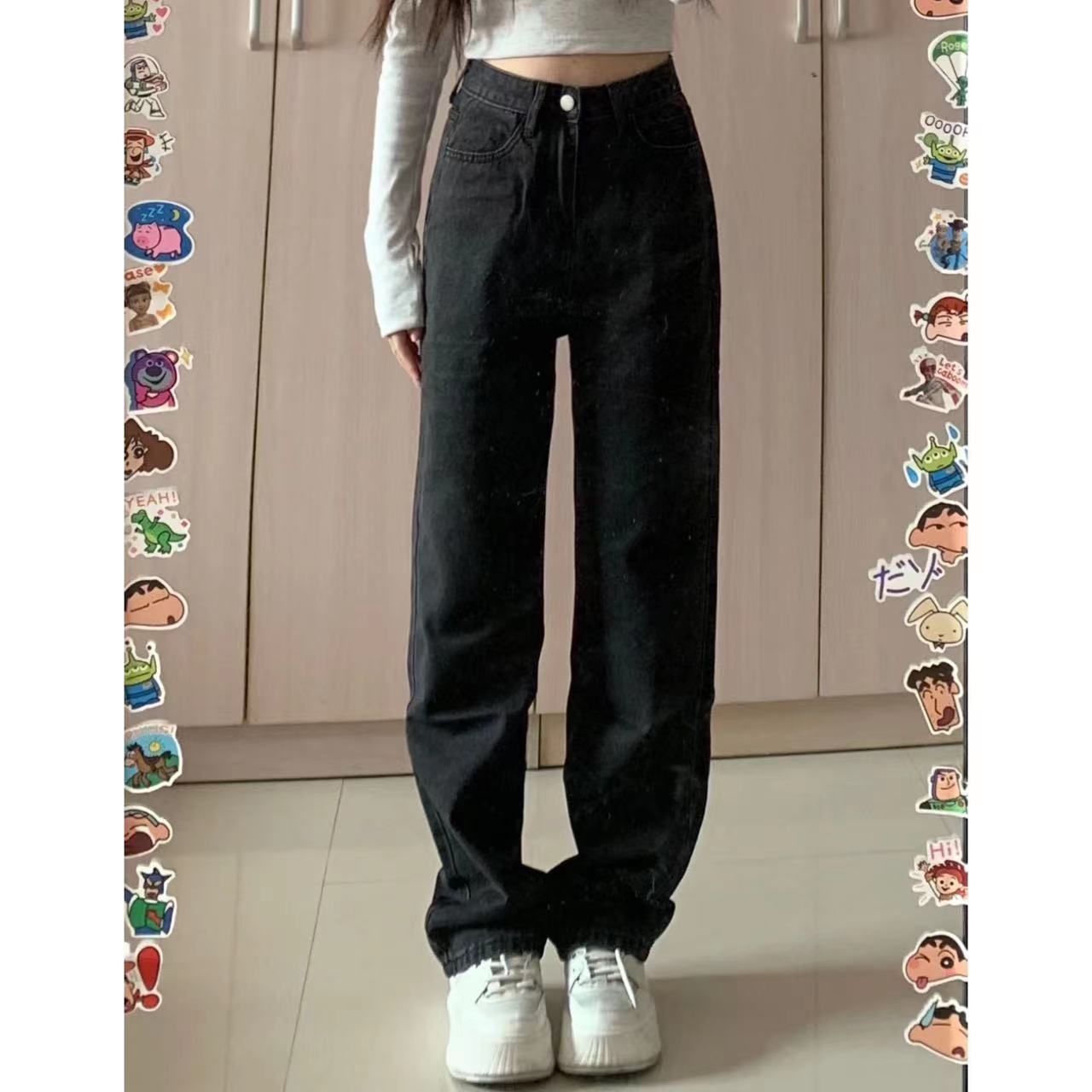 黑色牛仔褲女水洗彈力直筒春秋季百搭簡約加長褲辣妹寬鬆拖地潮流