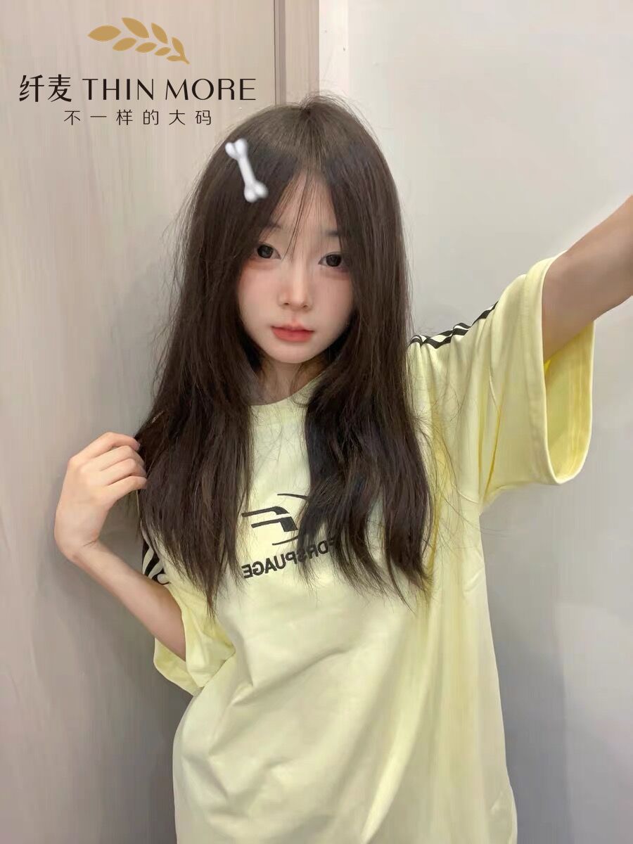 奶黃色條紋純棉短袖T恤女夏季美式國潮牌拼接字母設計感小眾上衣