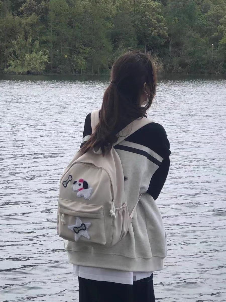 日系原創設計ins美式小狗書包女可愛星星雙肩包大容量通勤y2k包包