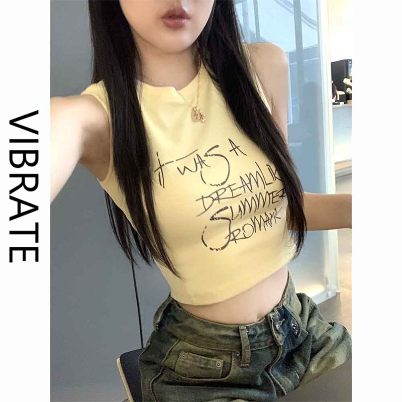 VIBRATE半夏涼茶 甜辣無袖背心女夏日多巴胺女孩打底外穿小上衣