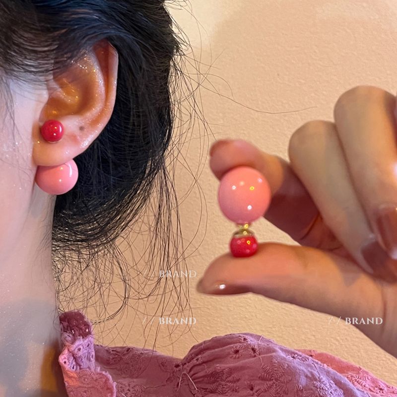 粉紅泡泡~2戴式小眾獨特設計感雙面珠珠耳釘女2023新款可愛耳環