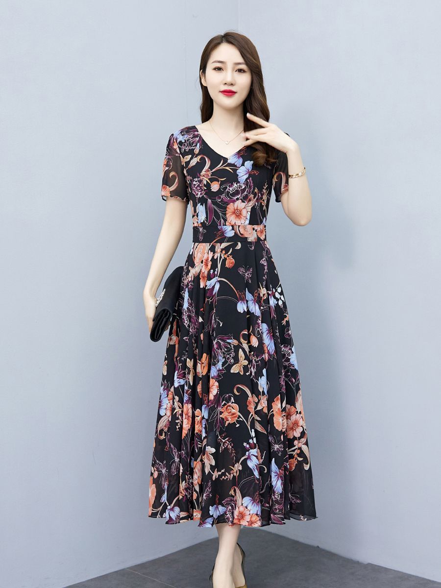 夏季連衣裙2023新款時尚洋氣收腰顯瘦遮肚子氣質優雅雪紡碎花裙子
