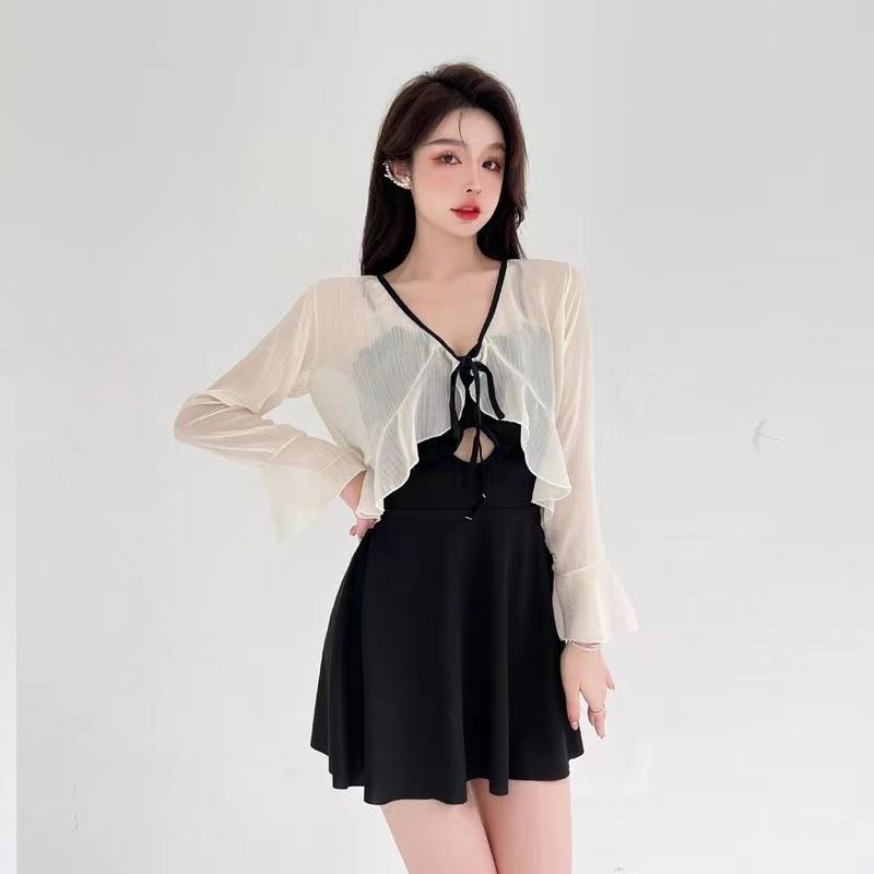 泳衣女裙式連體保守顯瘦韓國ins風學生防曬罩衫小胸聚攏溫泉泳裝