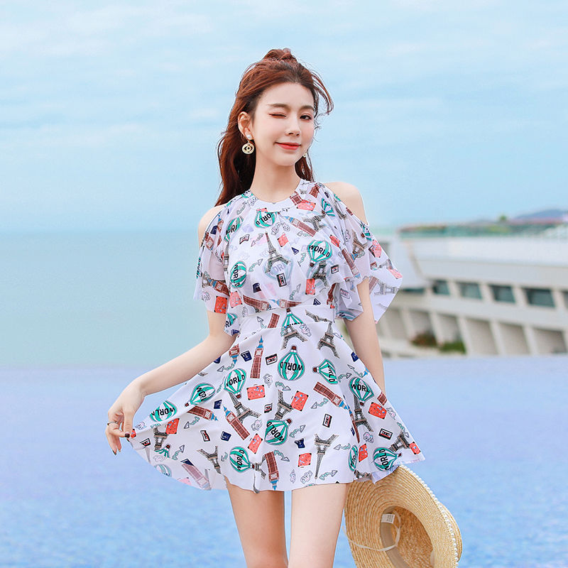 Women's swimsuit one-piece skirt style high-end 2023 summer new floral floral cover belly slimming sexy conservative hot spring swimsuit